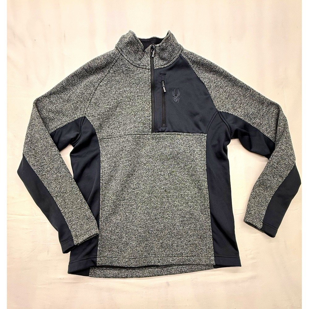 Men's Spyder Enduro Gray/Black 1/4 Zip Fleece Pullover Mock Neck Size L